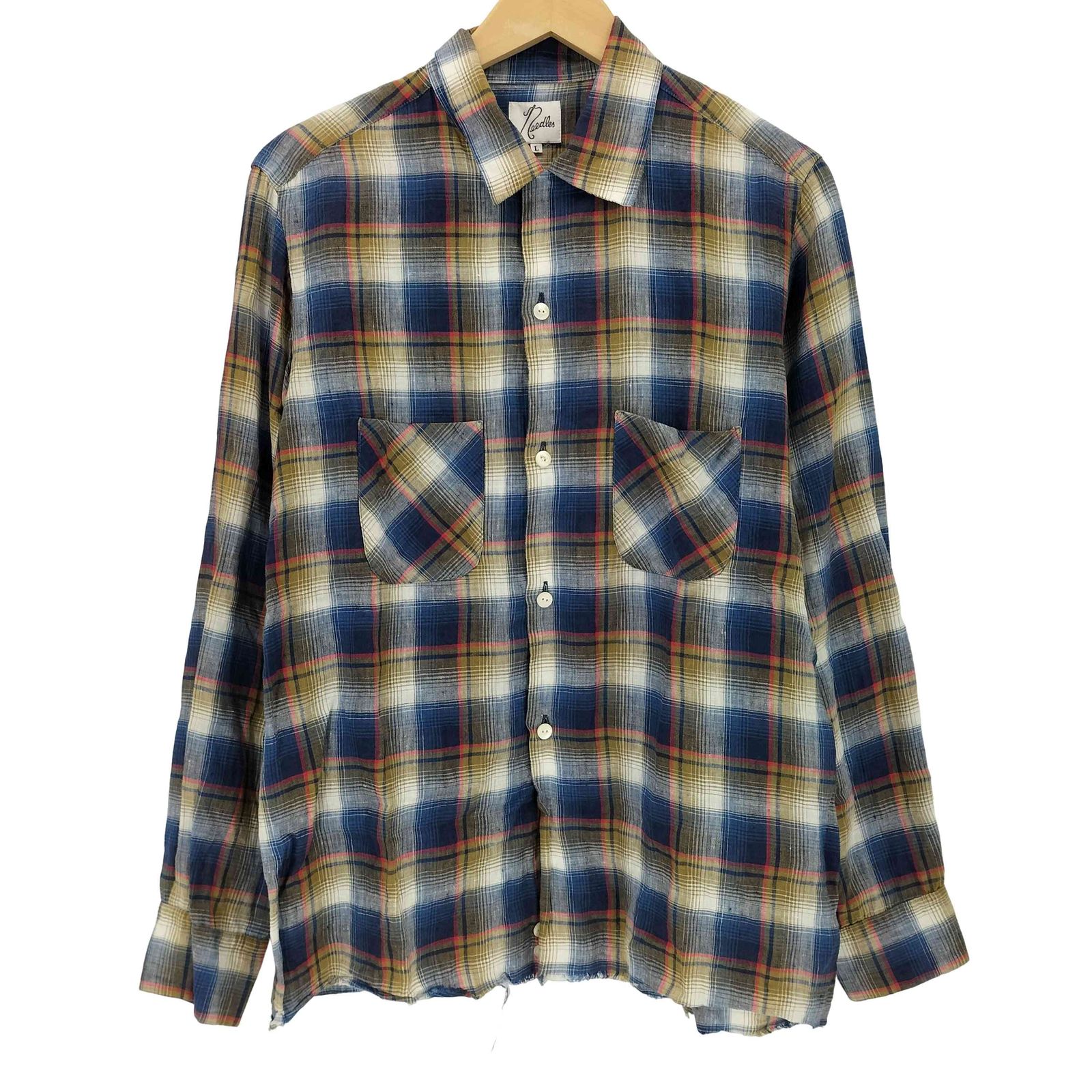 Needles チェックシャツ L ニードルス ニードルズ Needles カットオフ L/S check Shirt リネンチェックシャツ