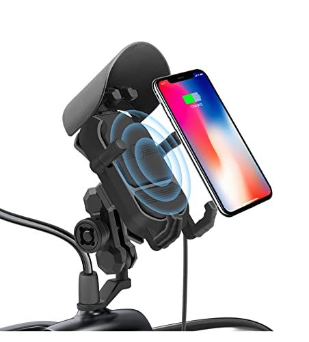 SHEAWA バイク 充電スマホホルダー Qiワイヤレス充電器 15W 10W 7.5W 急速充電 360度回転 車載ホルダー オートバイのサイドミラーに取り付け可能ts e62aba70