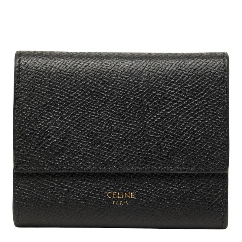 セリーヌ スモール トリフォールドウォレット 三つ折り財布 コンパクト ブラック グレインカーフレザー レディース CELINE【1-0270632】
