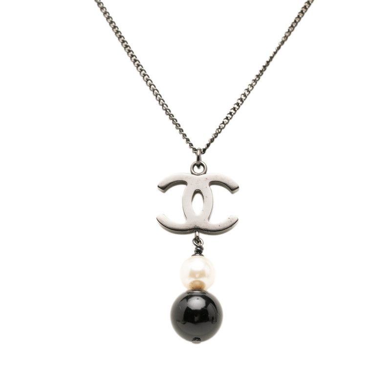 シャネル ココマーク ネックレス B14B ブラック メッキ フェイクパール レディース CHANEL【1-0270720】