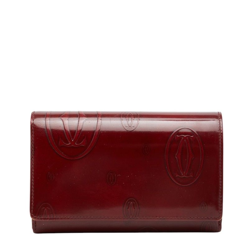 カルティエ ハッピーバースデー 長財布 ワインレッド ボルドー パテントレザー レディース CARTIER【1-0271154】