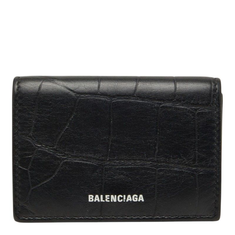 バレンシアガ ヴィル 型押し 三つ折り財布 コンパクト 558208 ブラック レザー メンズ BALENCIAGA【1-0272074】
