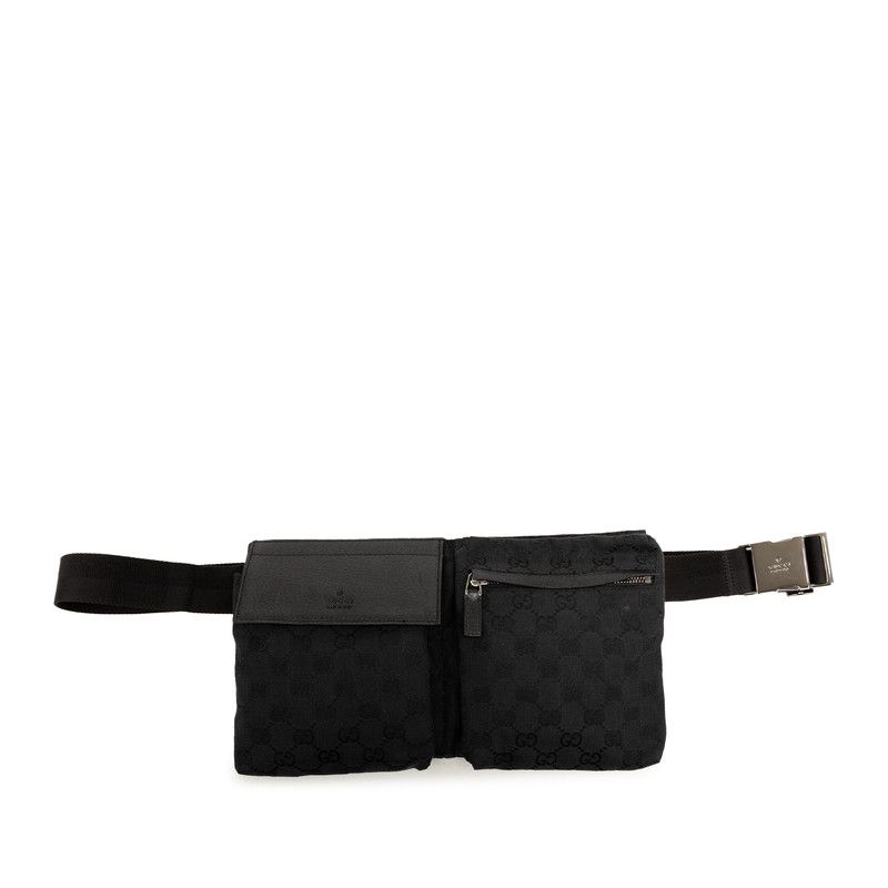 グッチ GGキャンバス ウエストバッグ ボディバック 23566 ブラック キャンバス レザー レディース GUCCI【214-72940】