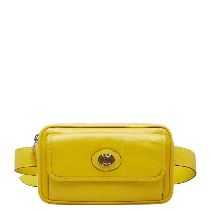 グッチ インターロッキングG ウエストバッグ ベルトバッグ 598080 イエロー レザー レディース GUCCI【1-0273806】