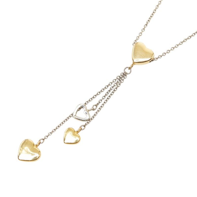 ティファニー マルチハート ドロップ ネックレス K18YG イエローゴールド K18WG ホワイトゴールド レディース TIFFANY&Co.【1-0275496】