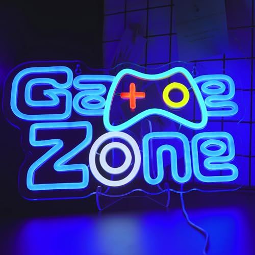 ENUOLI ネオンライト、ネオンサイン、ネオン管、ゲーミングライト、LED、「GAME ZONE」、調光可能、壁掛け、インテリア、USB給電、誕生日プレゼント、男の子の部屋、ゲームルーム、as dcb8d68b