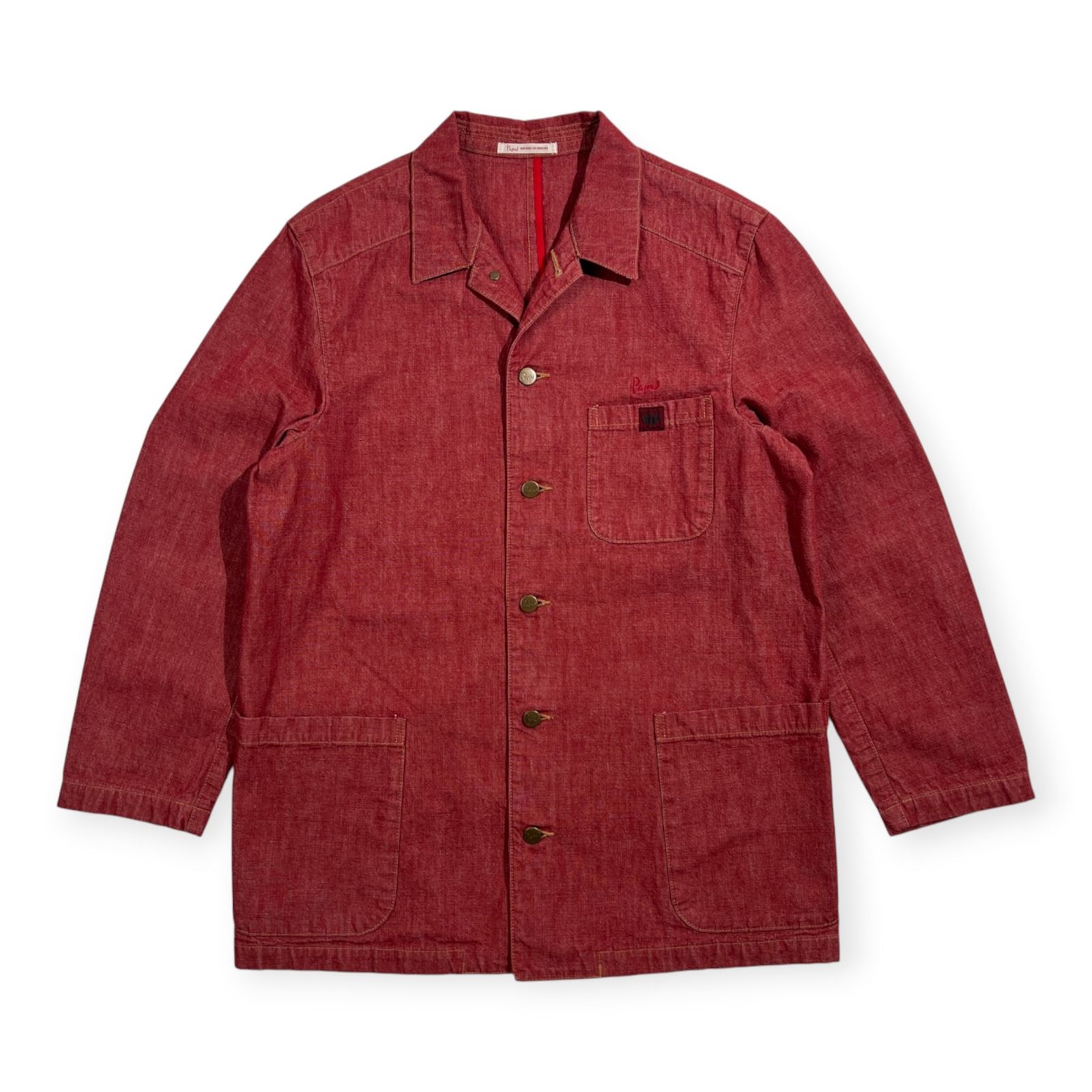 美品 Papas パパス カラー デニム カバーオール ジャケット メタルボタン サイズ M /レッド系/メンズ/日本製 美品 Papas パパス カラー デニム カバーオール ジャケット メタル