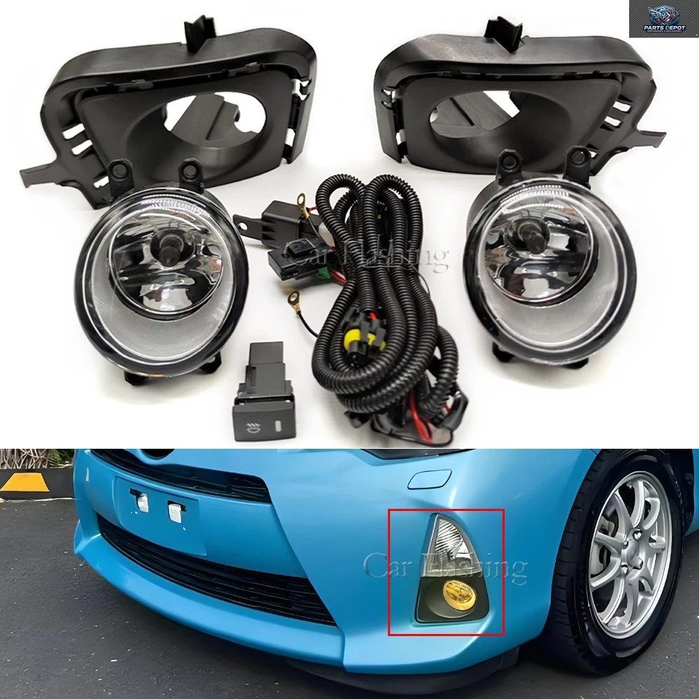 トヨタ プリウス C アクア 2012 2013 2014 用 LED フォグランプ ハロゲン 配線スイッチハーネスキット エンジェルアイ フォグランプカバー