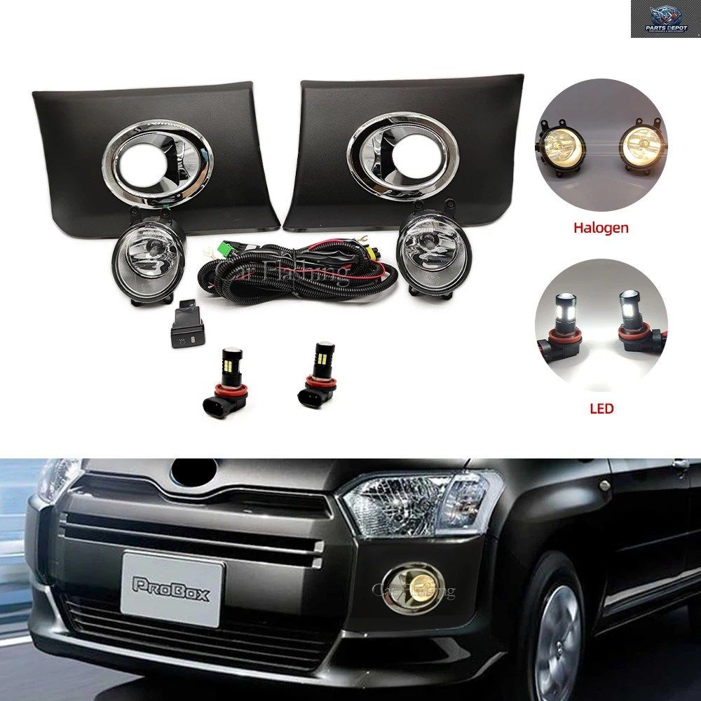 車用LEDフロントバンパーフォグライトフォグランプトヨタプロボックスサクシード2016-2022トリムハーネス配線カバーグリル