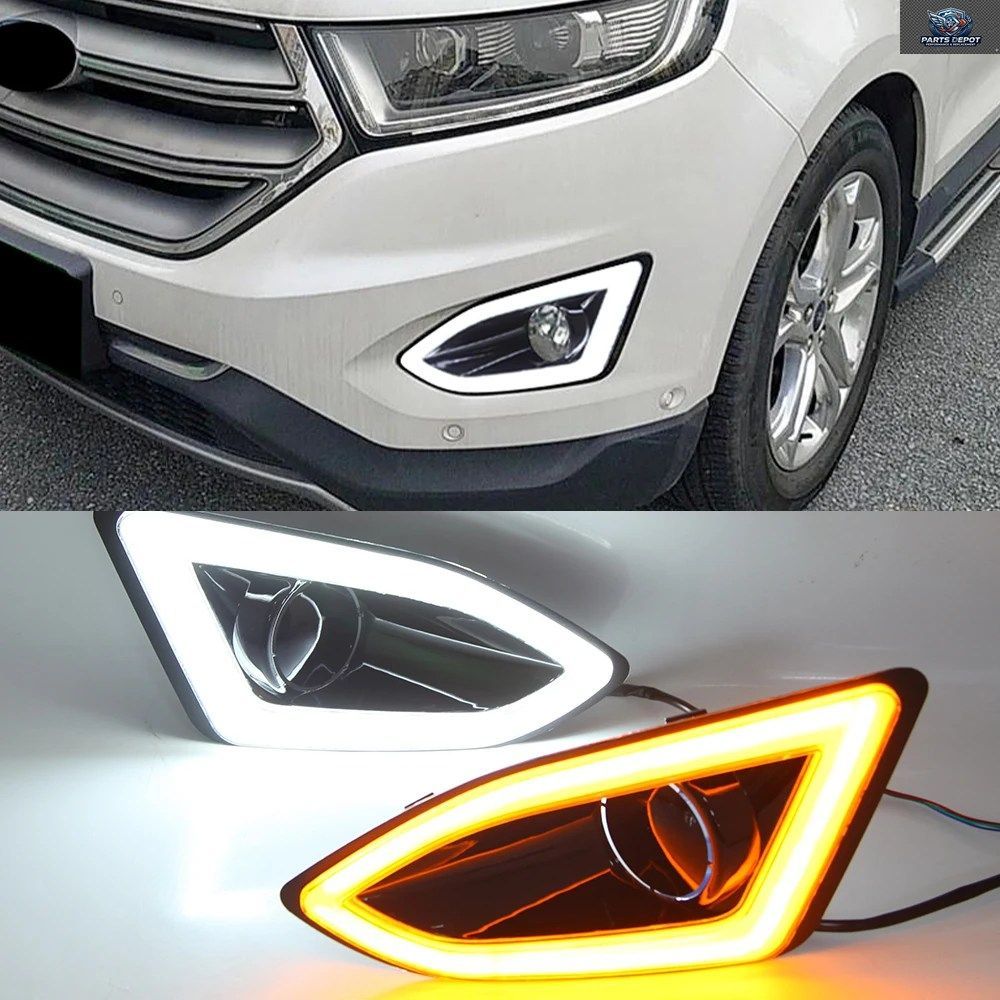 LEDフロントバンパーフォグランプフォグライトワイヤーハーネスグリルカバーフォードエッジ2015-18 DRLデイタイムランニングライト