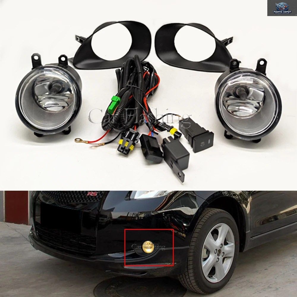 車用LEDフォグランプ フォグランプ トヨタ ヤリス 2006 2007 2008 ハーネス配線カバーグリル ハロゲンエンジェルアイ DRL