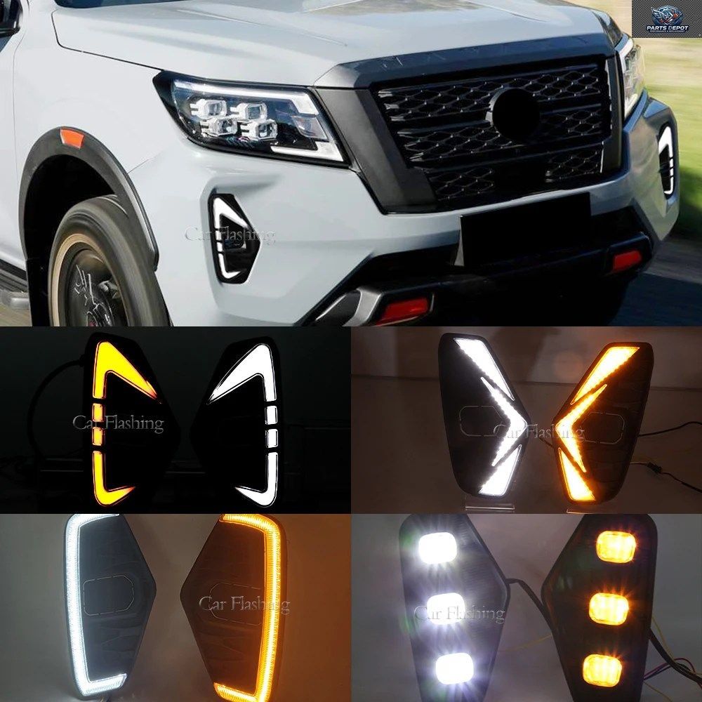 日産ナバラ NP300 フロンティア 2020 - 23 DRL デイタイムランニング ドライビング フォグランプ ライト 防水 ターンシグナル イエロー