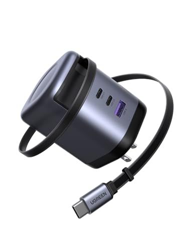 UGREEN 100W Type-C 充電器 【75CM 巻き取り式】 8階段調整可能 USB-Cケーブル内蔵 4ポート同時充電可能 PD3.0 旅行/出張/収納/スマホ/パソコン/タップレットなどType-C適合 iphone17シリーズ″ 29bdd356