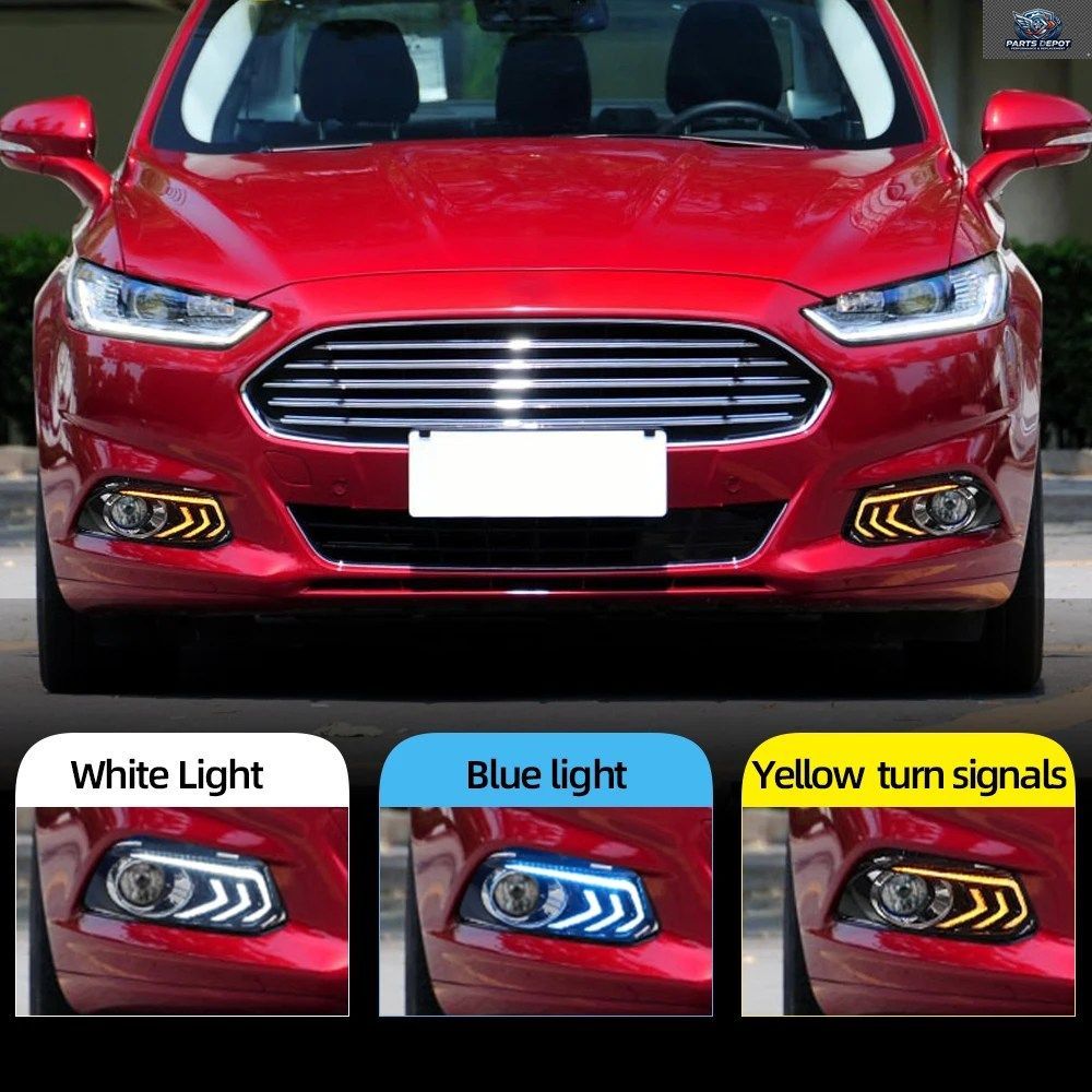 2個入り フォード モンデオ フュージョン 2013 - 2016 車用 DRL LED デイタイム ランニング ライト ターン イエロー シグナル フォグランプ