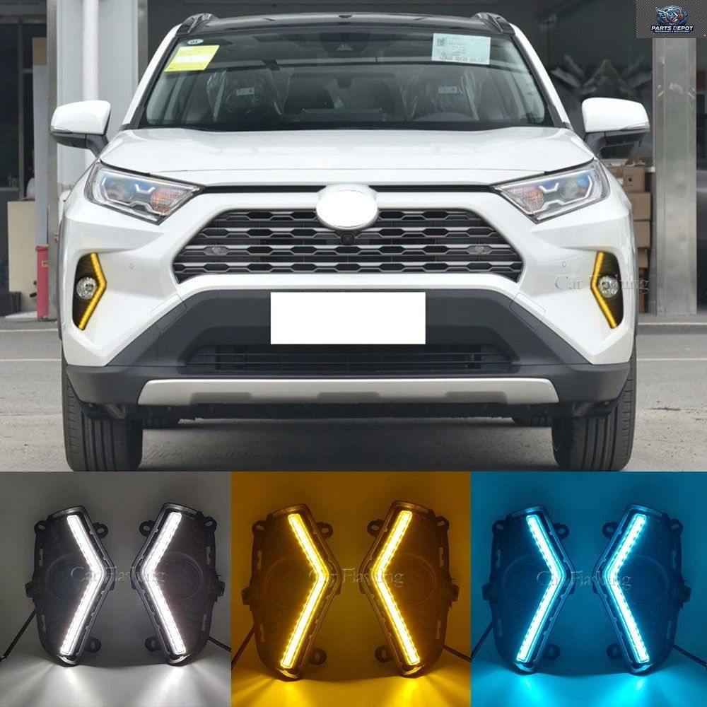 LED DRL フォグライト トヨタ RAV4 2019 - 22 デイタイム ランニング ライト フォグランプ カバー グリル フレーム ターンシグナル エンジ
