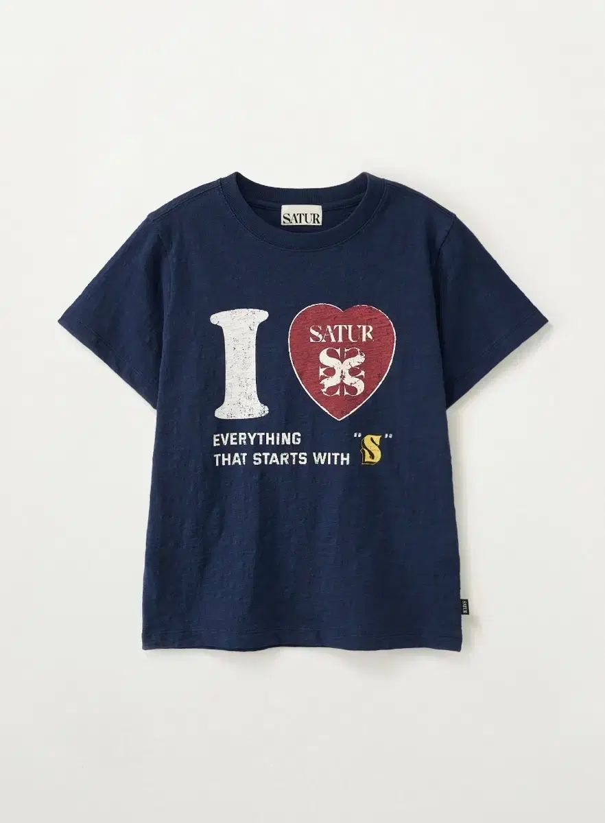 SATUR アイラブ I LOVE スラブ 半袖 Tシャツ ネイビー