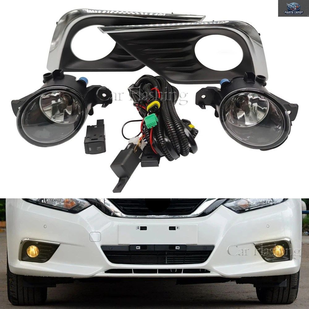 日産アルティマ 2016 2017 2018用 LED DRL フロントバンパーフォグランプ 配線スイッチハーネスキット エンジェルアイ フォグランプカバー