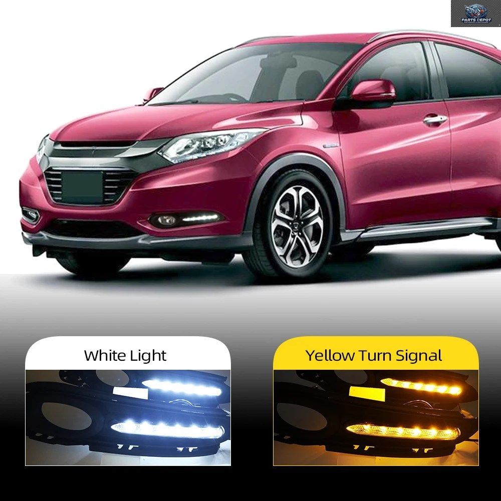 ホンダ HRV HR-V ヴェゼル 2015 - 18 用 2個入り 車用 DRL イエローターンシグナルリレー フォグランプカバー LED デイタイムランニングラ