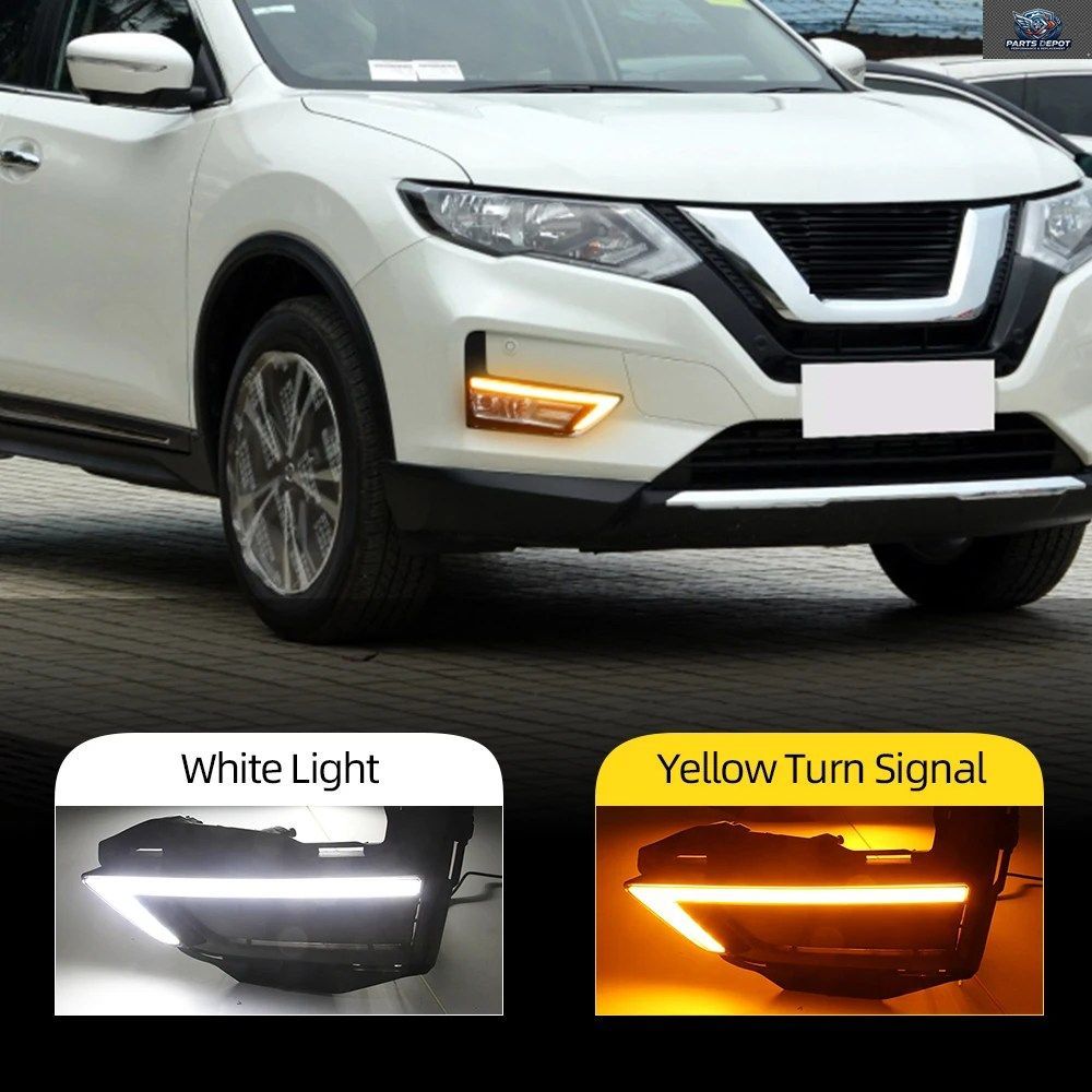 日産エクストレイル（DRL）2017-20年式 デイタイムランニングライト フォグランプカバー 12V デイライト イエローシグナル付き