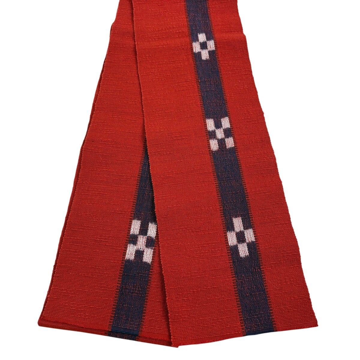 【美品】半幅帯 秀品 幾何学模様 赤 綿 【中古】