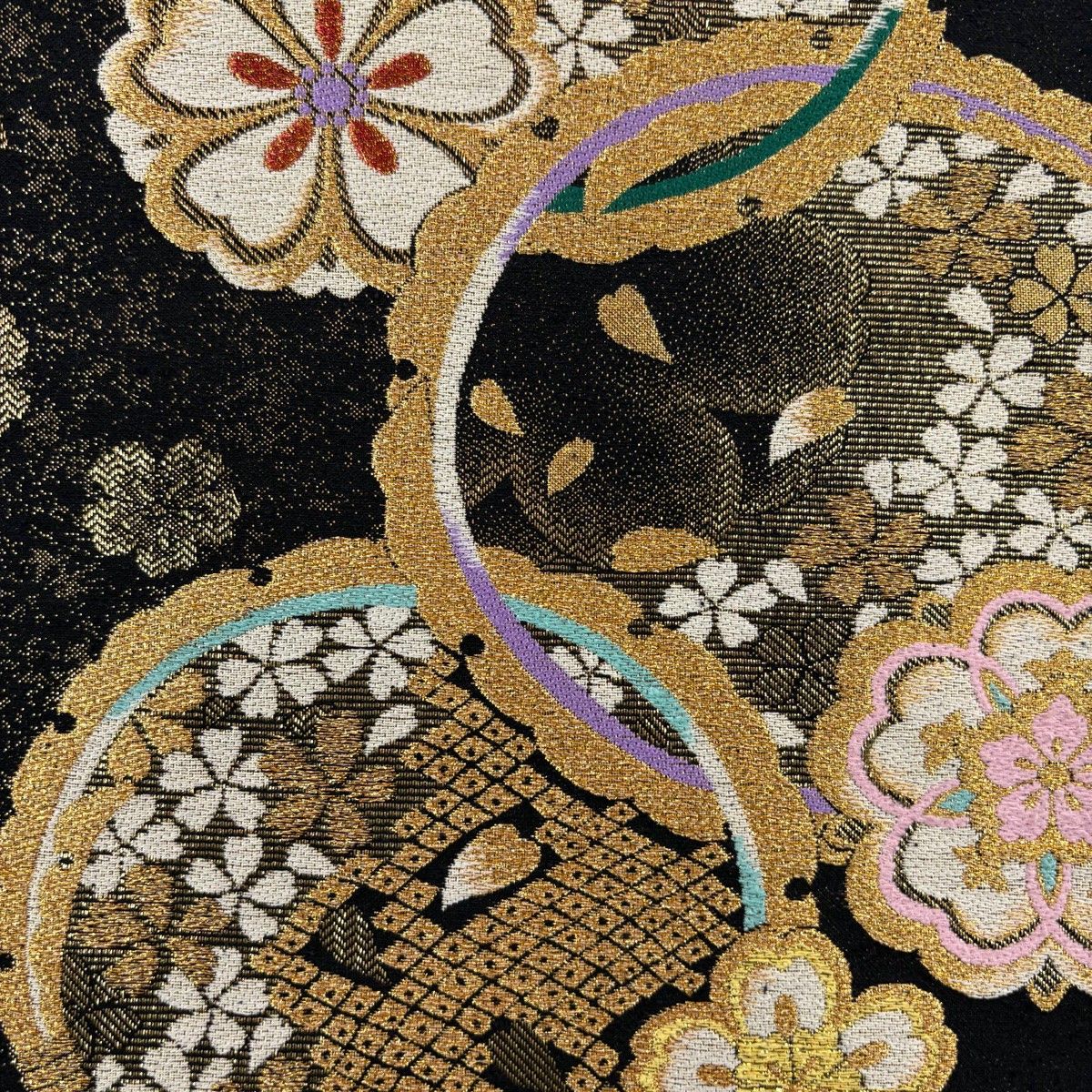袋帯　松　枝垂れ桜　金糸　振袖帯　ゴールド　シルバー　着物　112b d 美品】 振袖 身丈163.5cm 裄丈65cm M 袷 袋帯フルセット 枝垂れ桜 牡丹