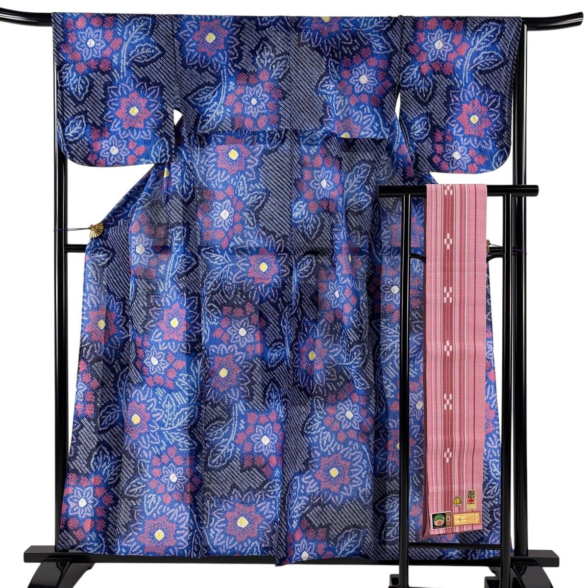 【美品】浴衣 身丈157.5cm 裄丈67cm M 絞り浴衣 半幅帯セット 花 青紫 綿 名品 【中古】 28,470円