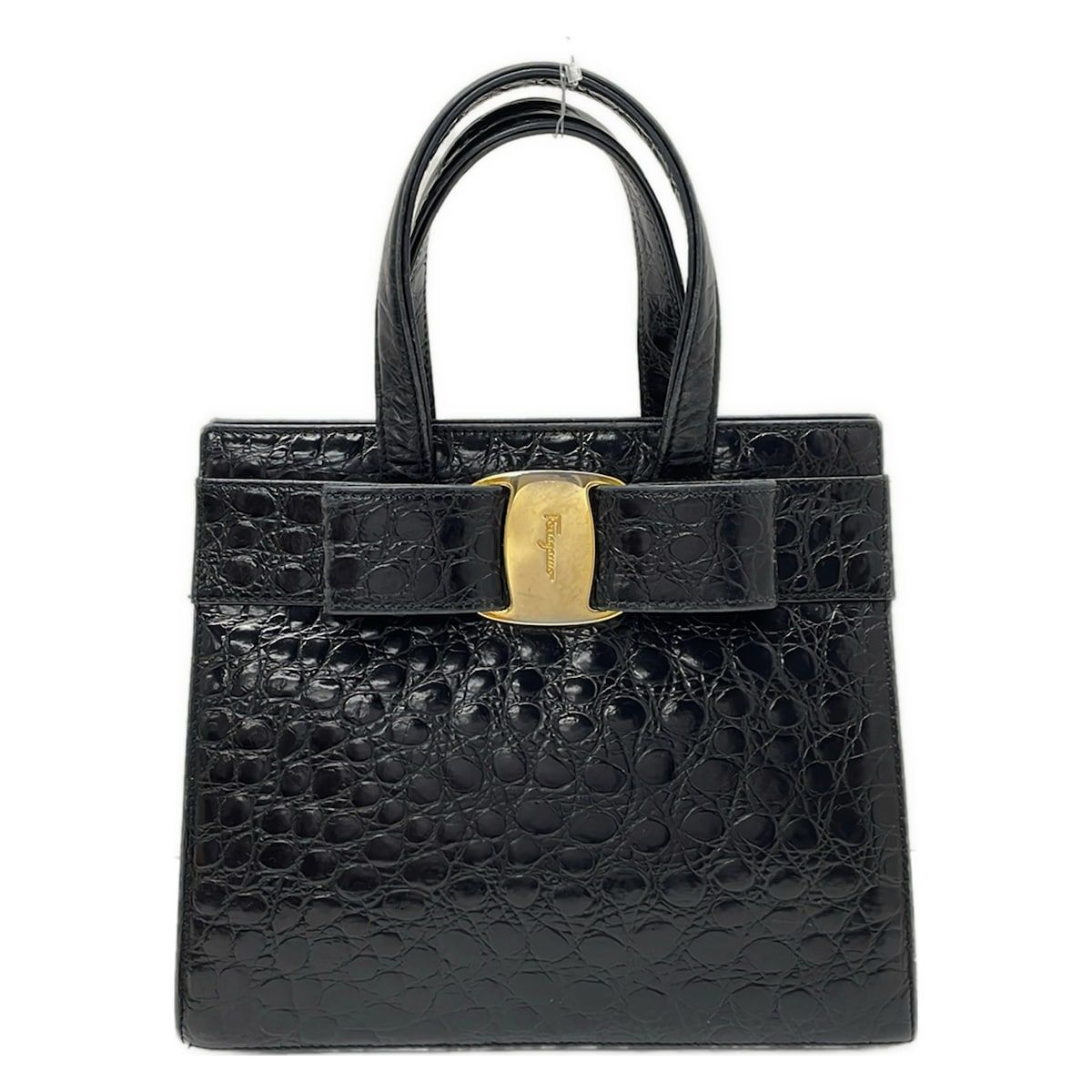 FERRAGAMO/SalvatoreFerragamo(サルバトーレフェラガモ) ハンドバッグ美品 ヴァラ 黒 型押し加工 レザー