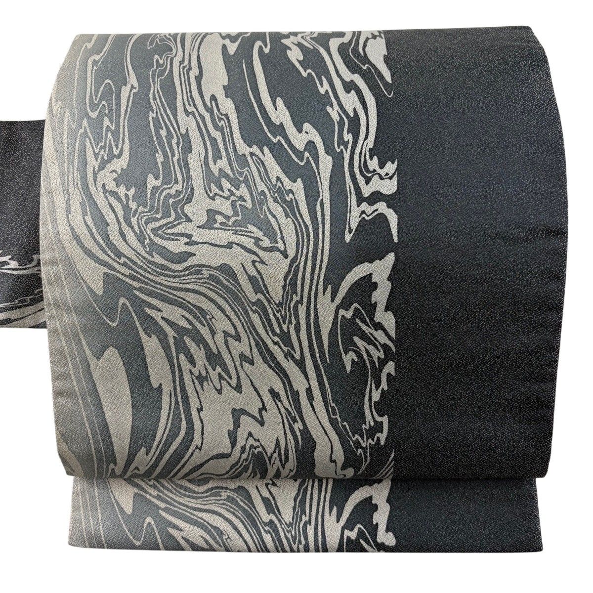 【美品】 名古屋帯 名品 流水 銀糸 黒灰 正絹 【中古】