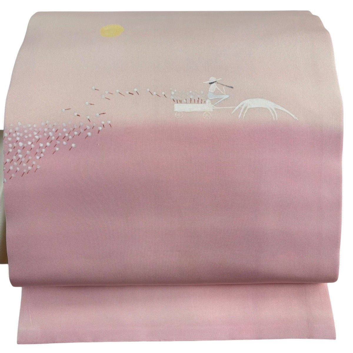 名古屋帯 名品 人物 草花 薄ピンク 正絹 【中古】