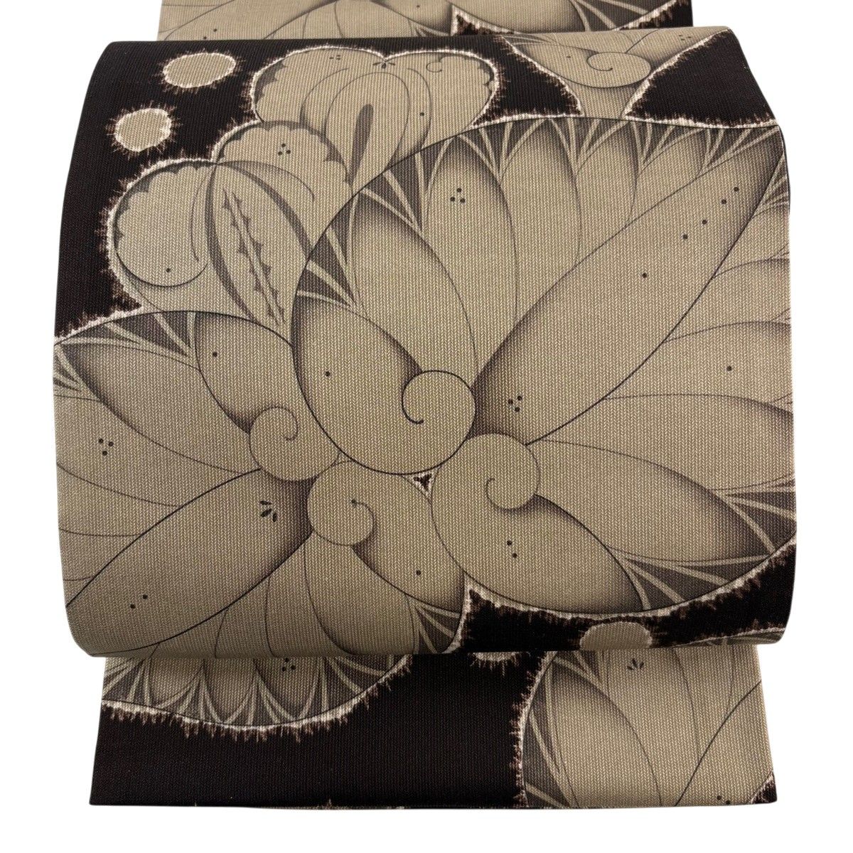 【美品】 袋帯 名品 葵 焦茶色 全通 正絹 【中古】