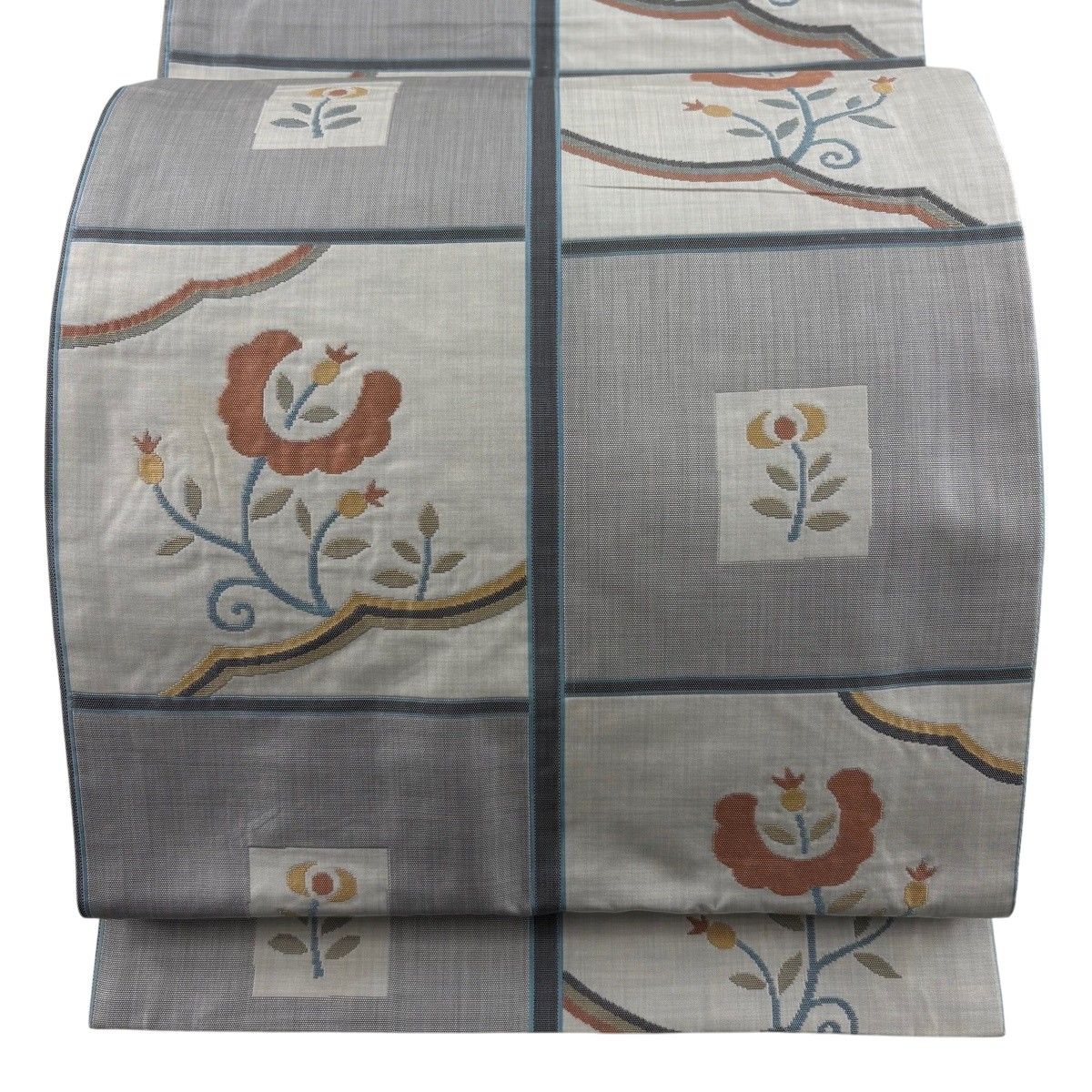 袋帯 名品 木屋太 落款 草花 花唐草 灰色 六通 正絹 【中古】