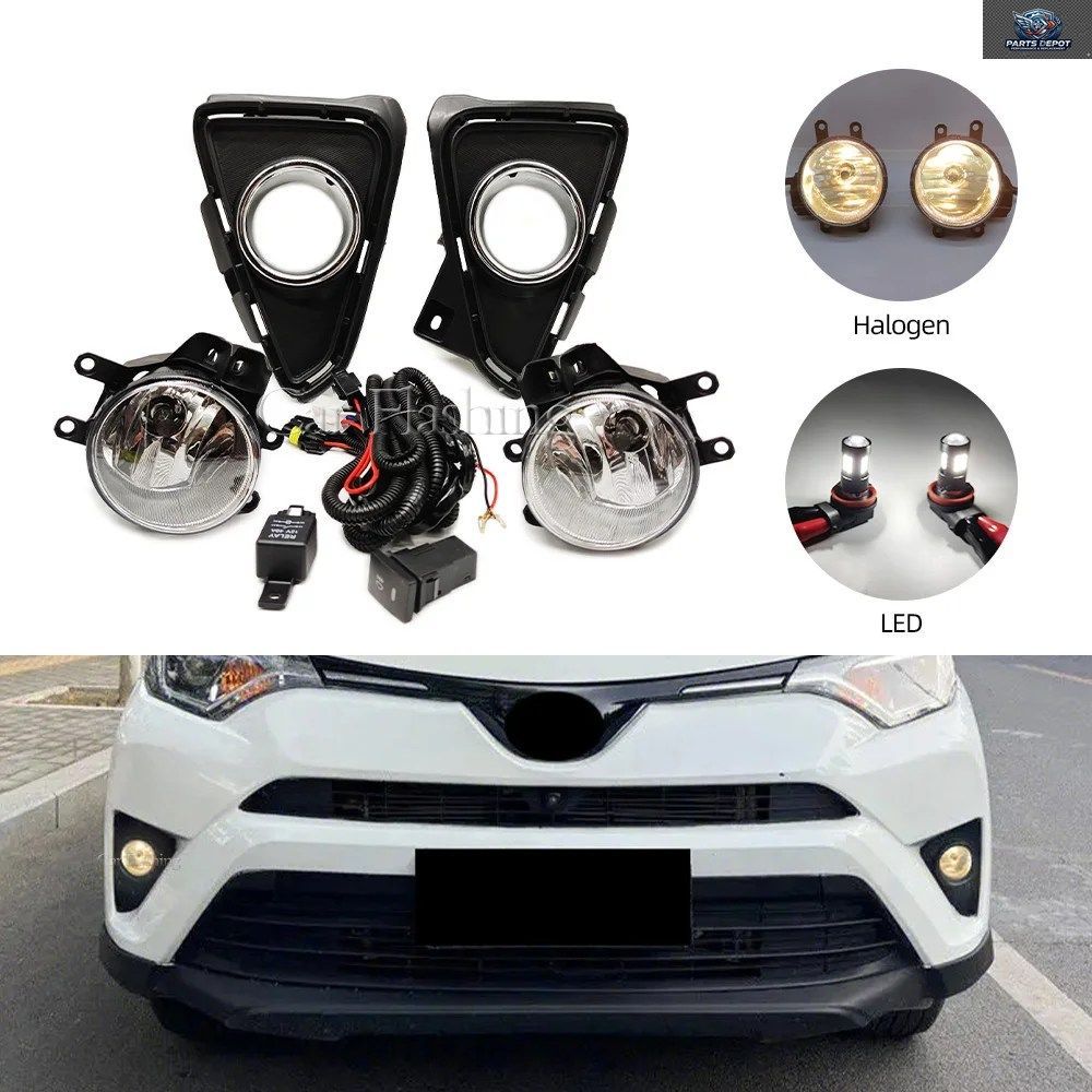 車用LEDフォグランプ トヨタ RAV4 2016 2017 2018 ヘッドライト フォグランプ ケーブル スイッチ グリル カバー ハロゲン フォグライト フ