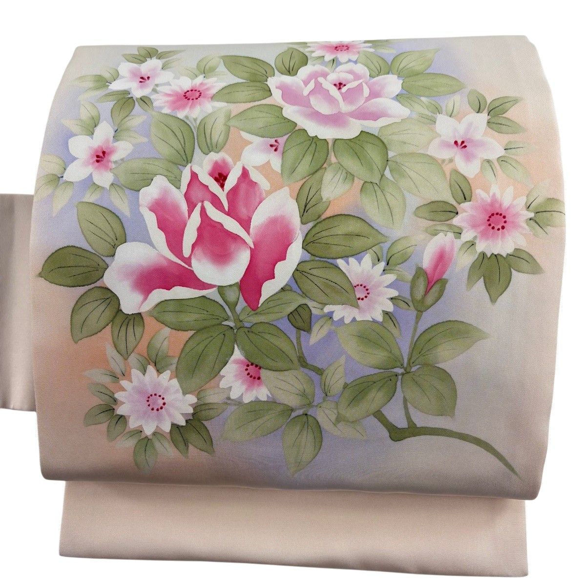 【美品】 名古屋帯 秀品 草花 ぼかし 薄オレンジ 正絹 【中古】