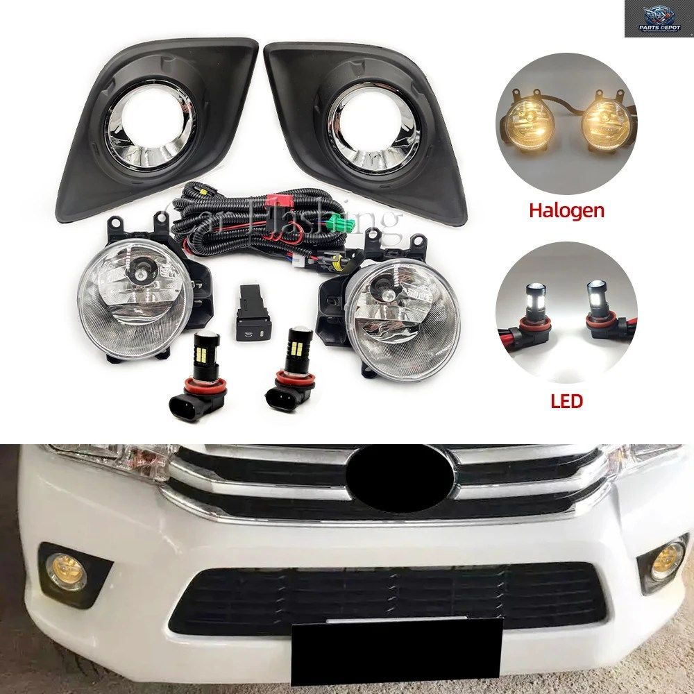 トヨタ ハイラックス レボ 2015 - 18 トリム用 フロント LED DRL フォグランプ ハーネス配線カバー グリル付き