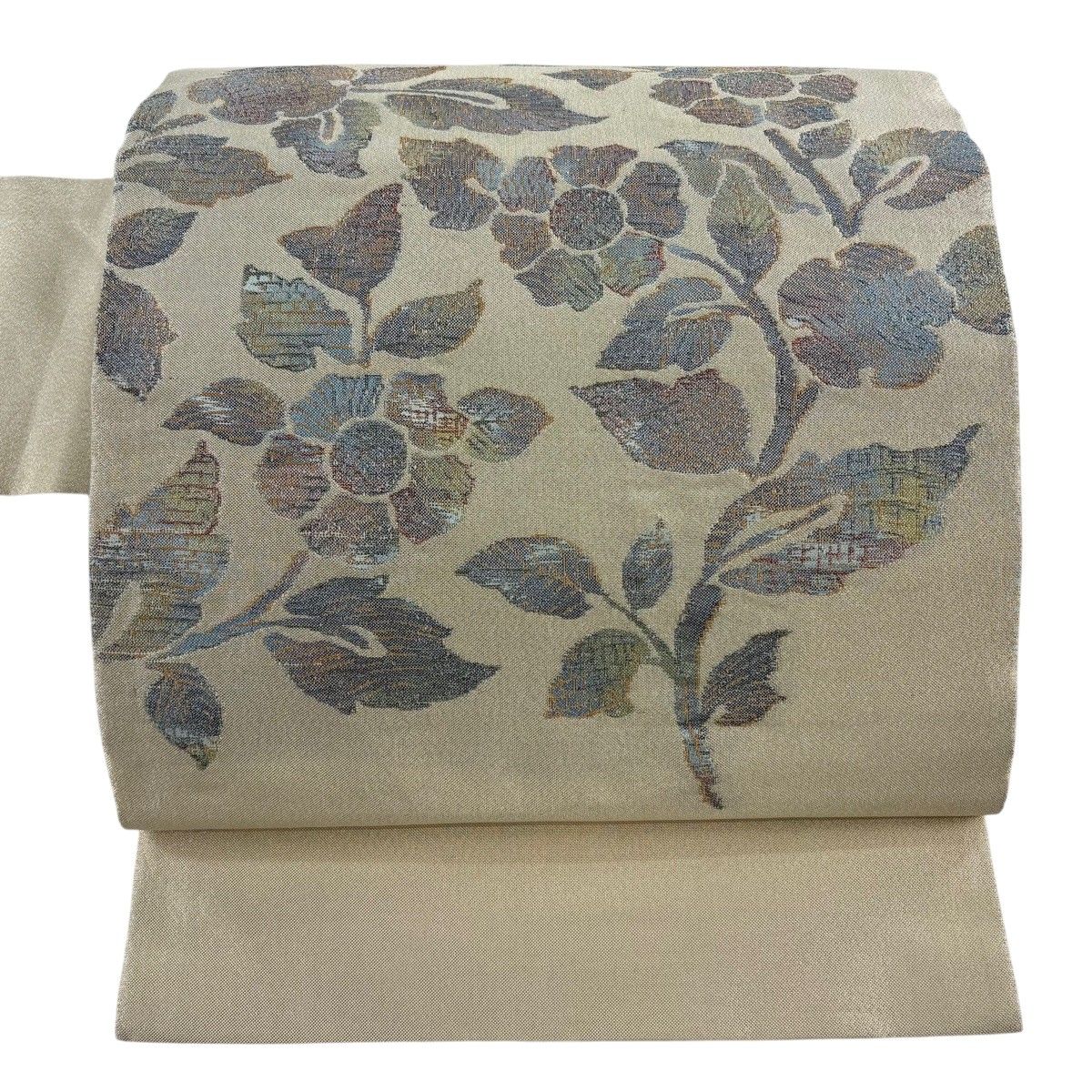 名古屋帯 秀品 草花 金糸 ラメ糸 ベージュ 正絹 【中古】