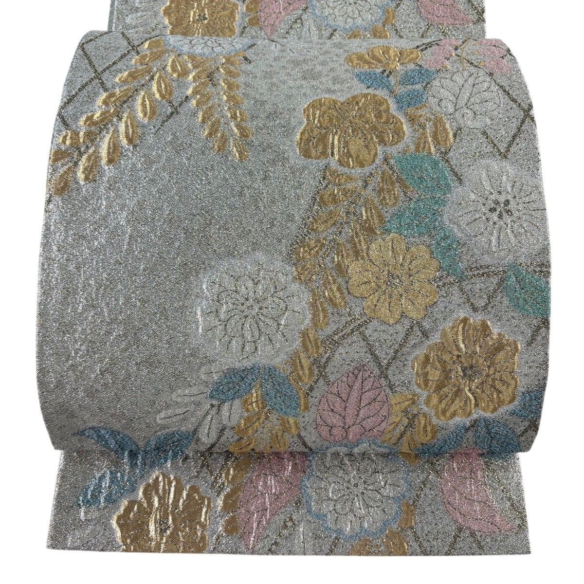 【美品】 袋帯 秀品 辻が花柄 光悦垣 金糸 箔 銀色 六通 正絹 【中古】