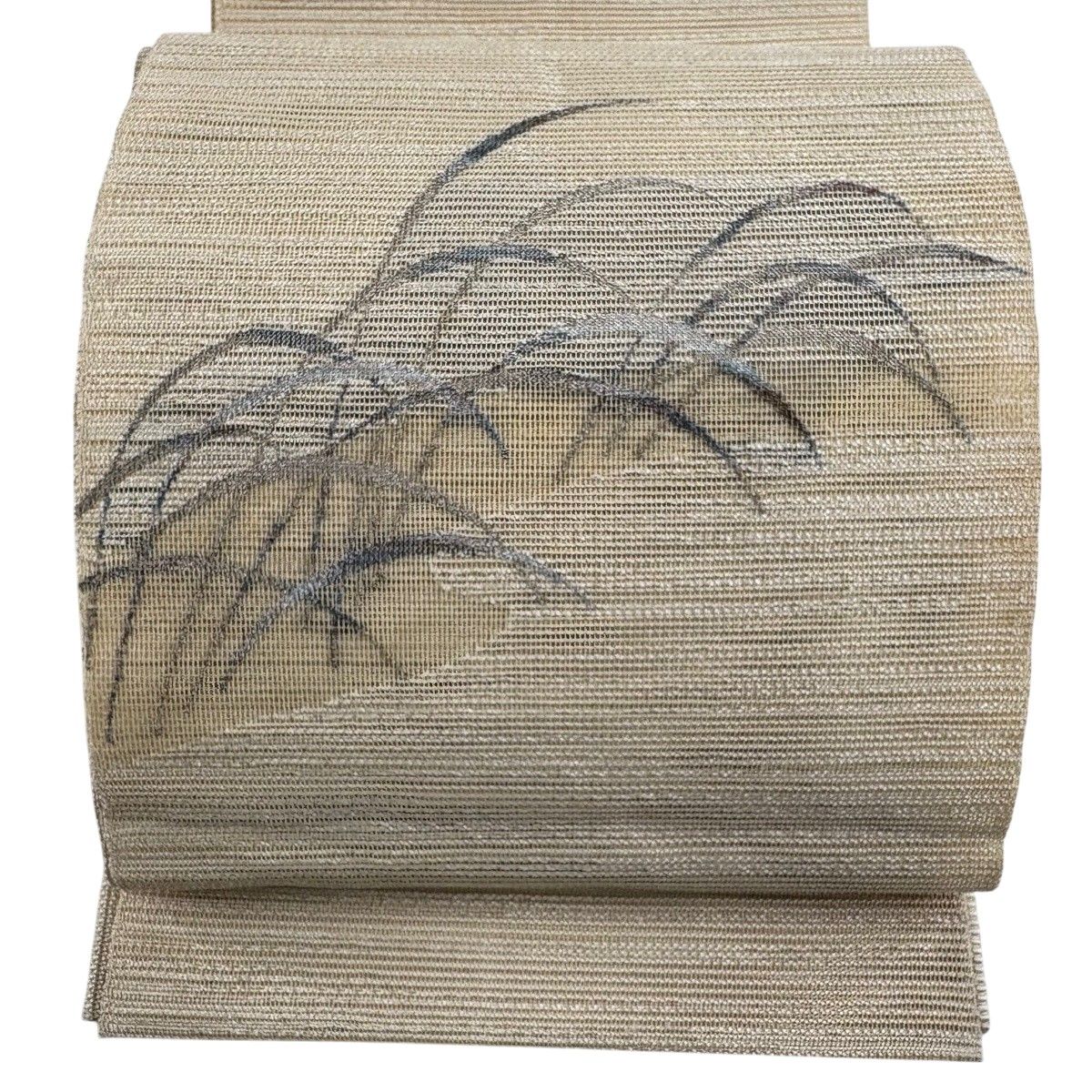 【美品】 名古屋帯 秀品 夏帯 八寸名古屋帯 松葉仕立て トンネル仕立て 葉柄 金銀糸 ベージュ 正絹 【中古】