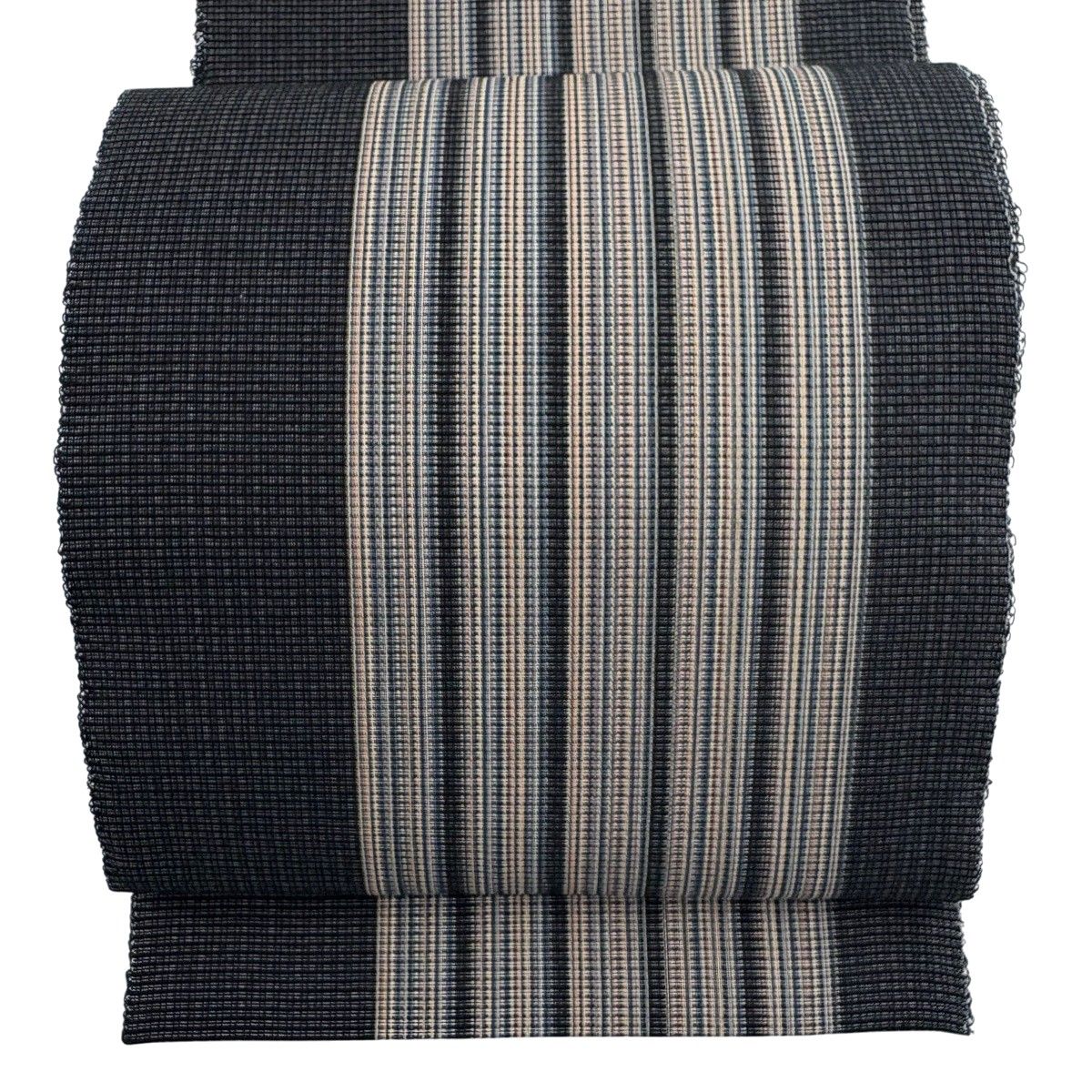 【美品】 名古屋帯 秀品 夏帯 松葉仕立て 八寸名古屋帯 やまと 縞 黒灰 正絹 【中古】