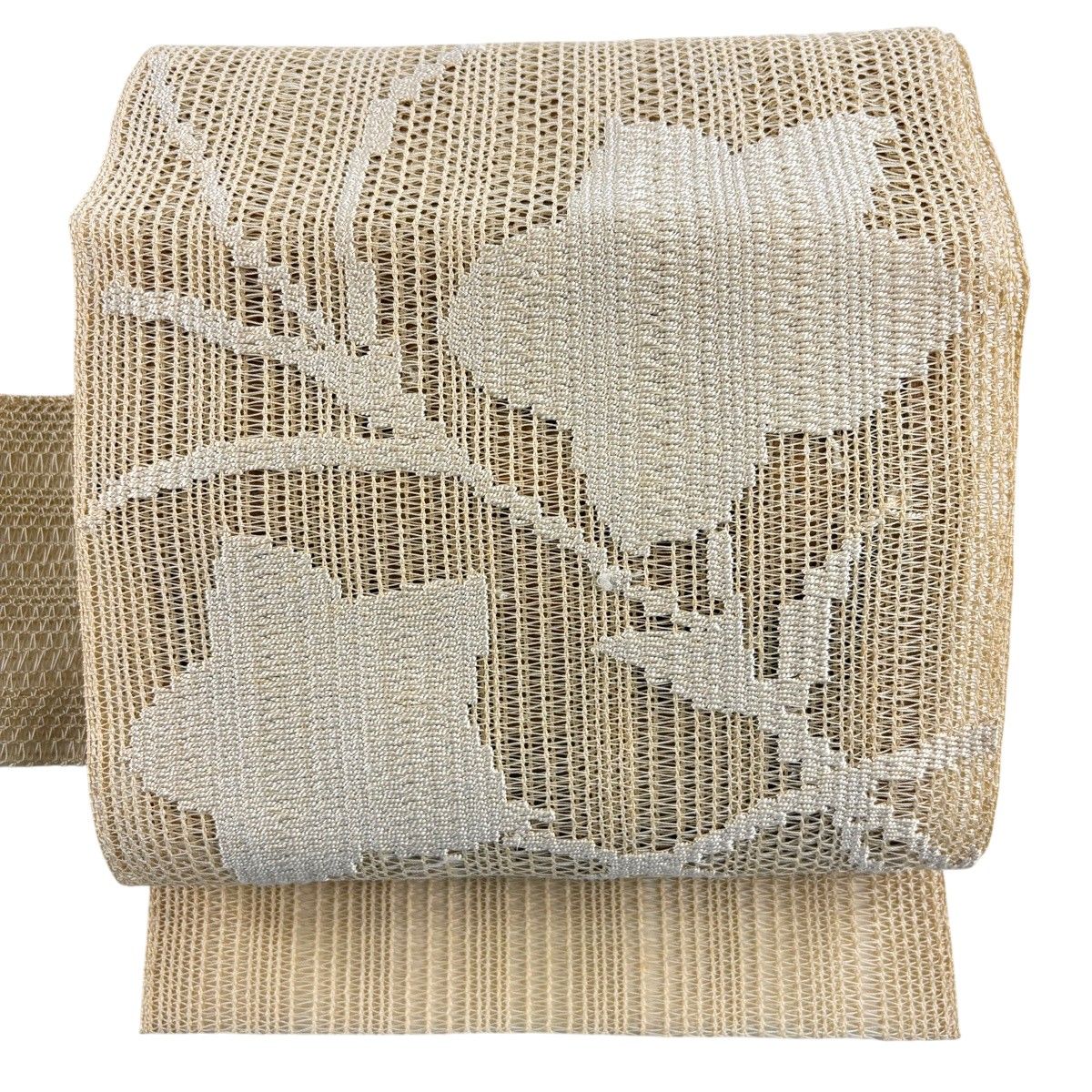 【美品】名古屋帯 秀品 夏帯 トンネル仕立て 草花 クリーム 正絹 【中古】