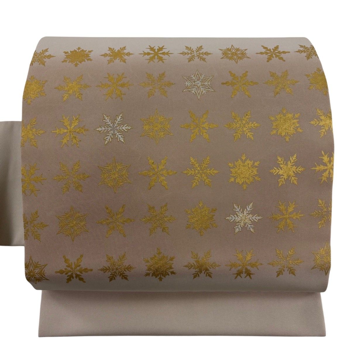 名古屋帯 秀品 雪の結晶 金銀彩 灰茶 正絹 【中古】