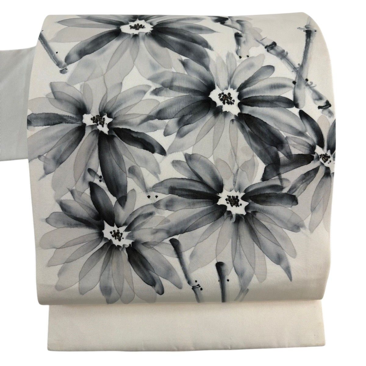 【美品】 名古屋帯 秀品 落款 花 金彩 クリーム 正絹 【中古】