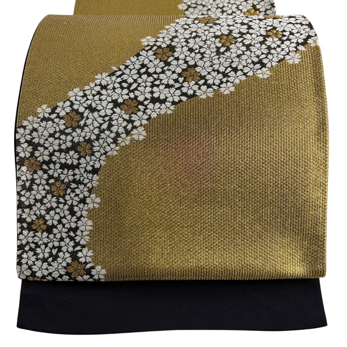 【美品】 袋帯 秀品 証紙 桜 金糸 箔 金色 六通 正絹 【中古】