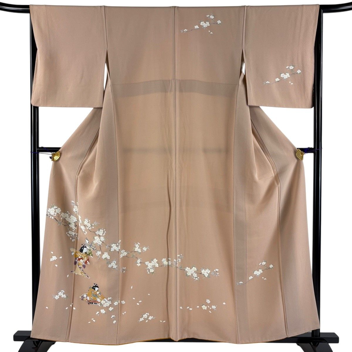 訪問着 身丈157.5cm 裄丈66.5cm M 袷 童 桜 ピンクベージュ 正絹 秀品 【中古】
