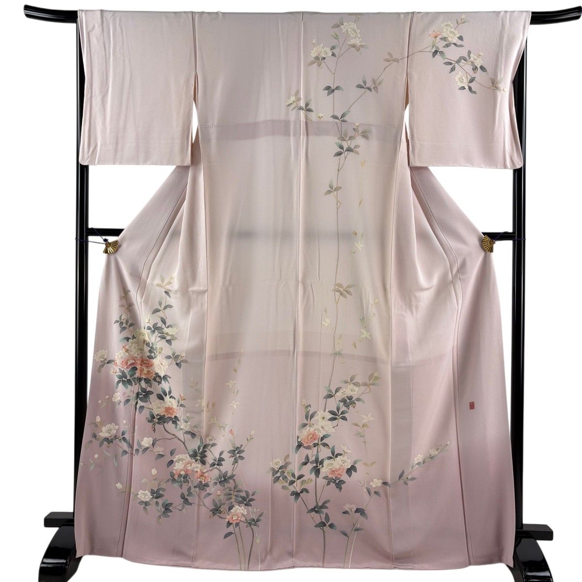 訪問着 身丈169.5cm 裄丈66.5cm M 袷 加賀友禅 和和泉衛知 落款 枝花 草花 ぼかし 薄紫 正絹 秀品 【中古】