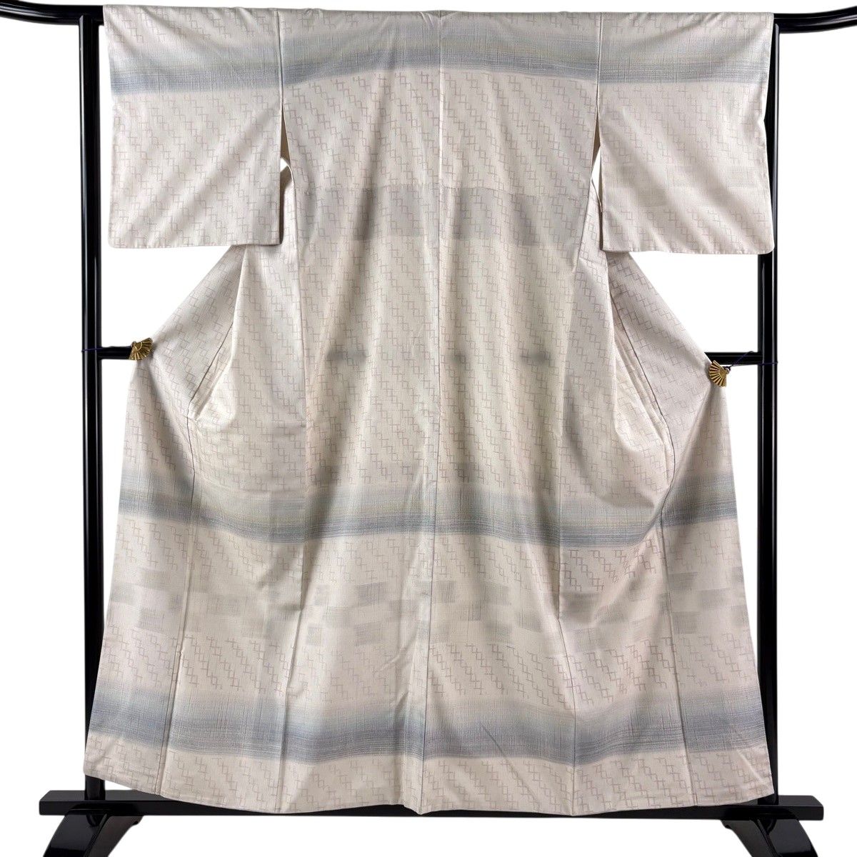 【美品】 訪問着 身丈157.5cm 裄丈64cm M 袷 紬地 幾何学模様 ベージュ 正絹 秀品 【中古】