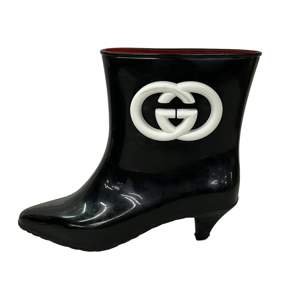 GUCCI(グッチ) レインブーツ 38 - 724458 黒×白 インターロッキング