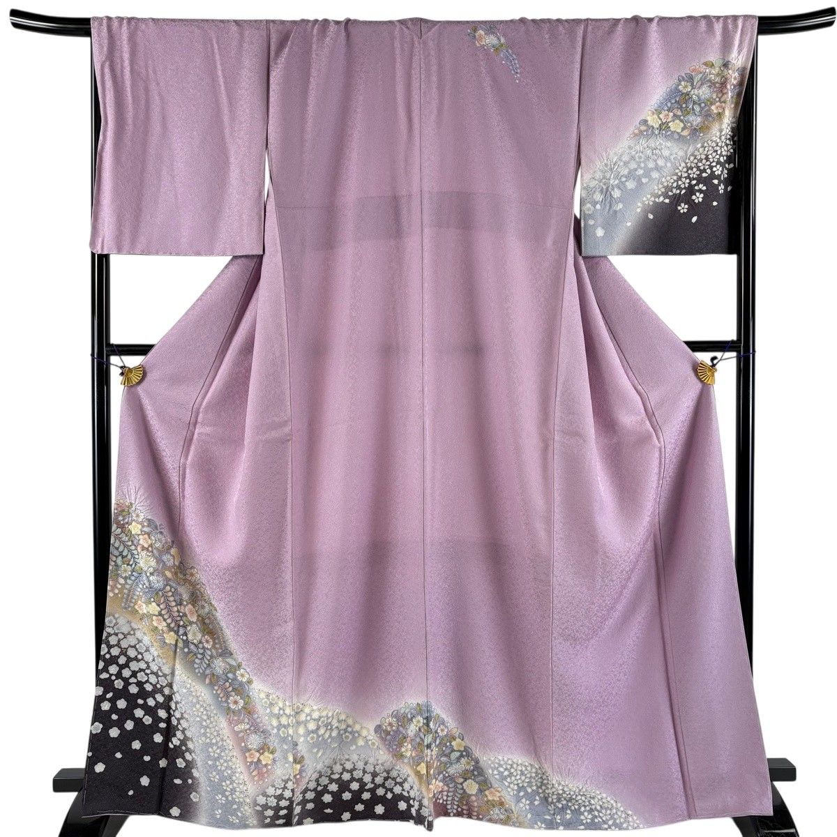訪問着 身丈166cm 裄丈71cm L 袷 辻が花柄 銀通し 絞り 薄紫 正絹 秀品 【中古】