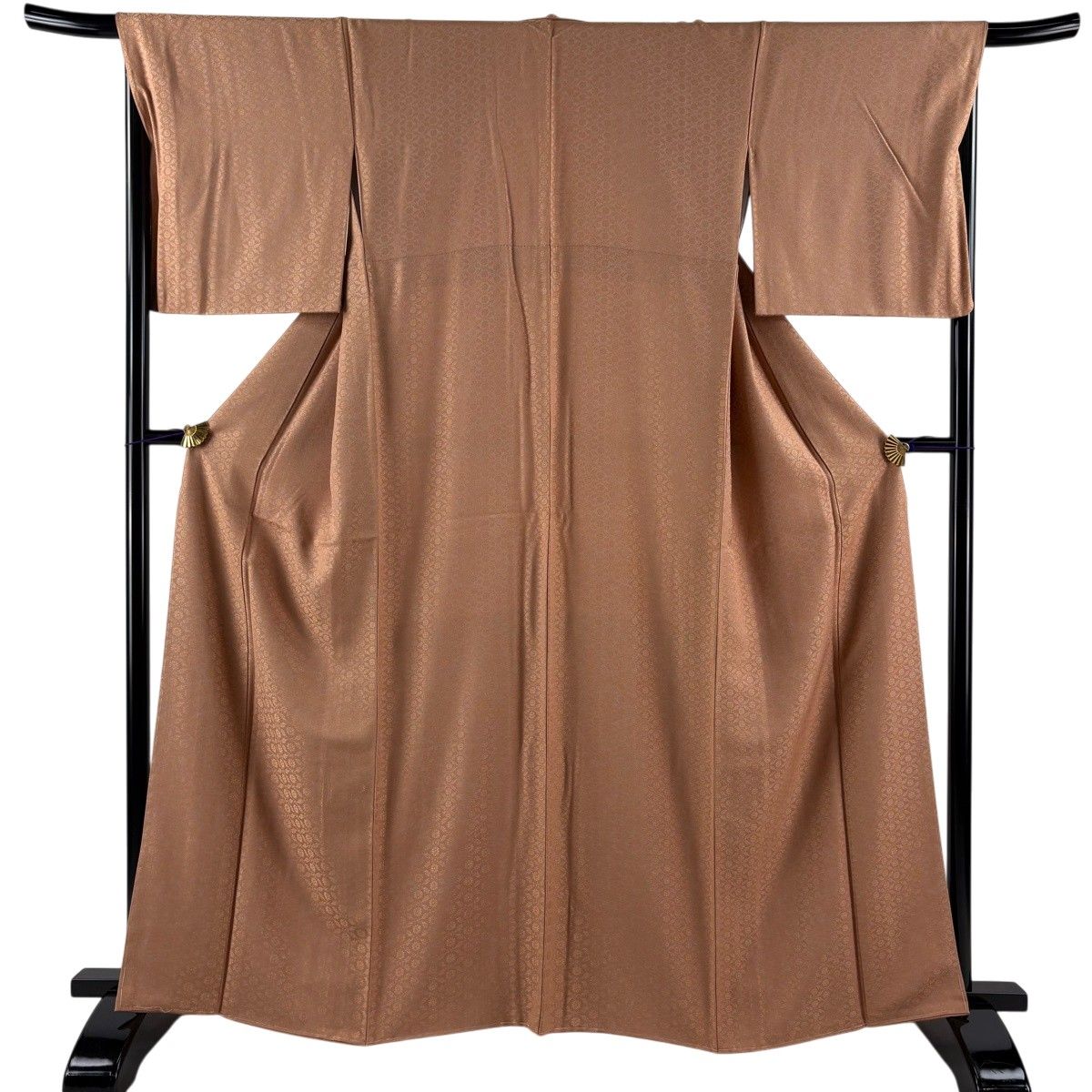 【美品】 小紋 身丈163cm 裄丈67.5cm L 袷 花 薄茶色 正絹 秀品 【中古】