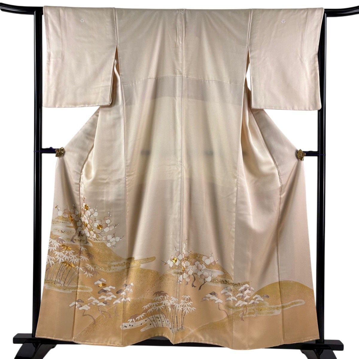 色留袖 身丈157cm 裄丈64cm M 袷 松竹梅 ヱ霞 金糸 金彩 ベージュ 正絹 