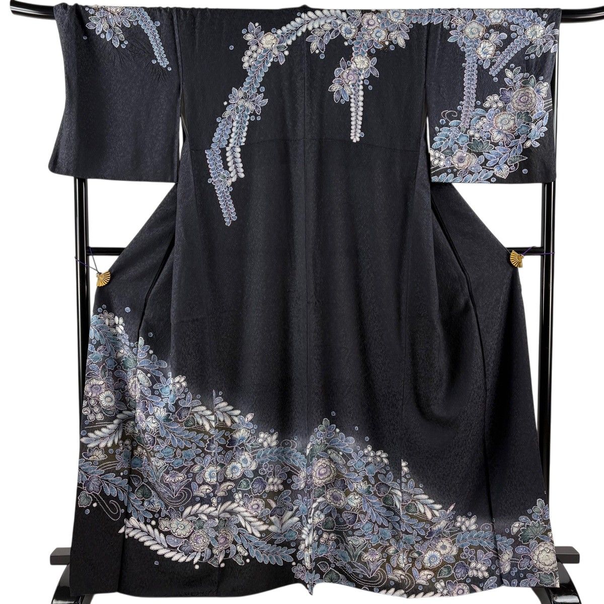 美品】 訪問着 身丈166cm 裄丈70cm L 袷 辻が花柄 金彩 ぼかし 墨色
